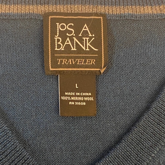 JOS A BANK Men's V-Neck Pullover Sweater Teal Blue 100% Merino Wool Size Large - Picture 7 of 11
